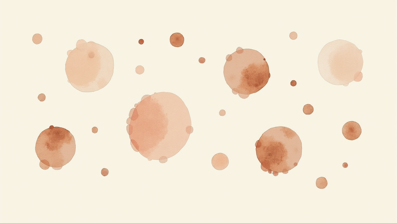 Watercolor illustration of abstract app icon shapes arranged on a screen on cream paper, top-down still life, no text, soft earth tones