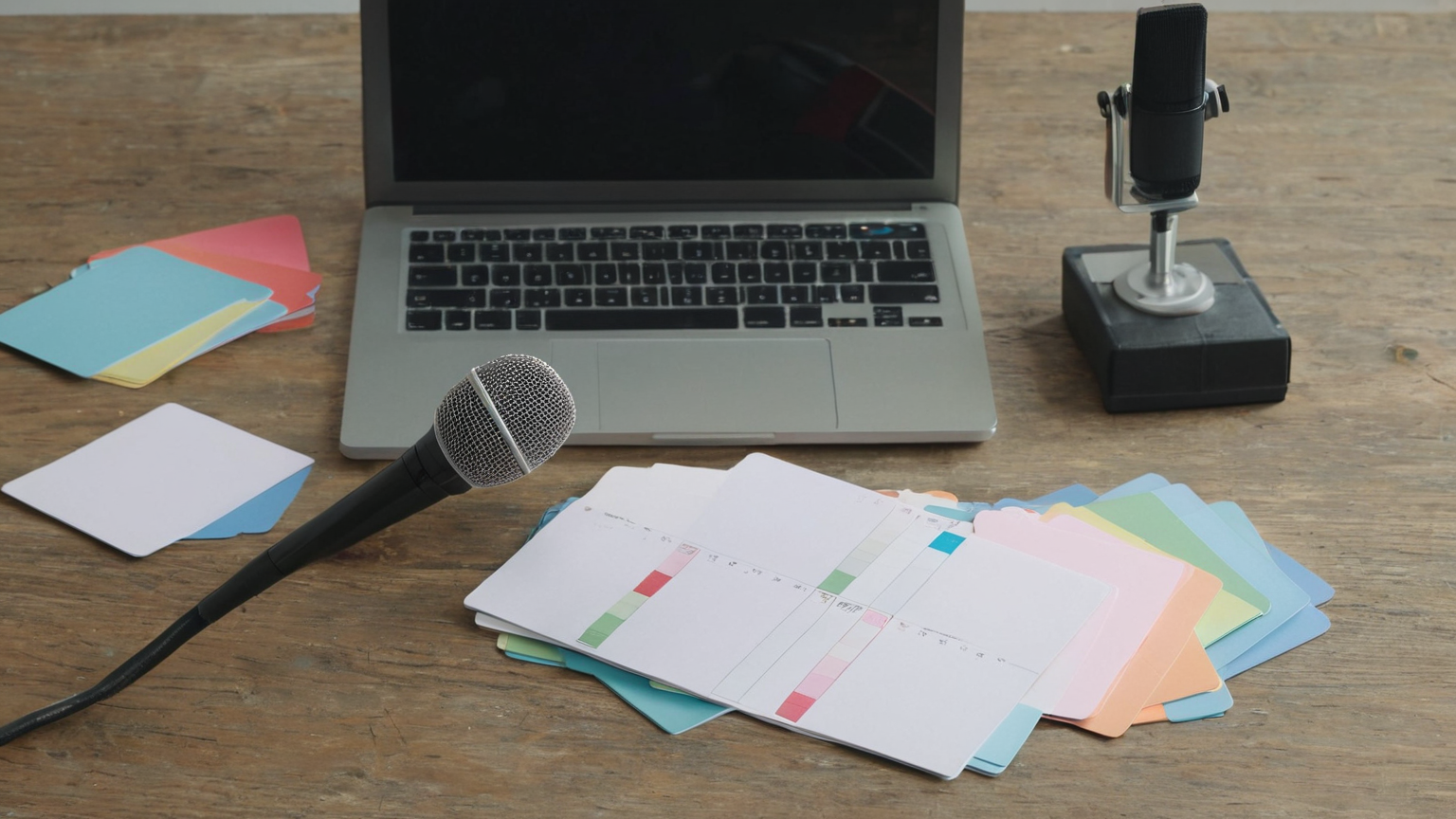 Productivity workflow desk with meeting tools
