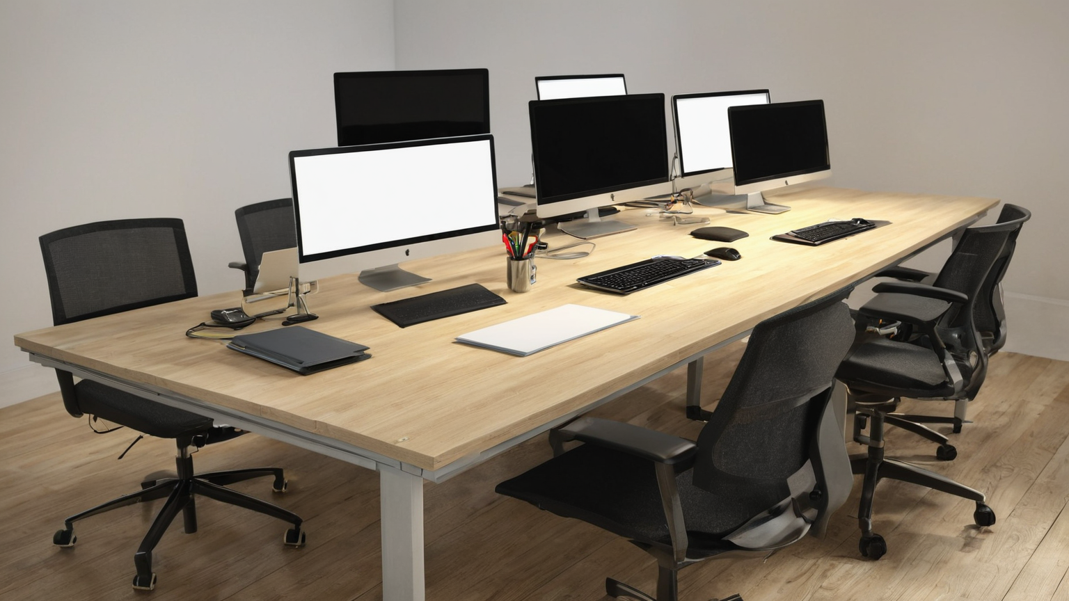 Team training room with blank screens