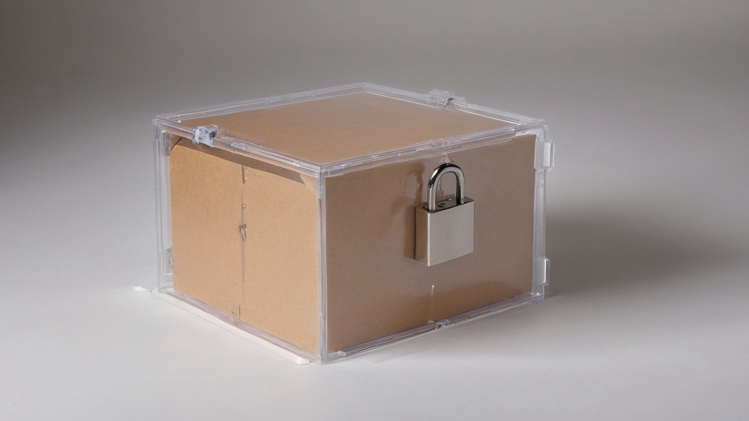 A transparent inspection container holds one untrusted package artifact