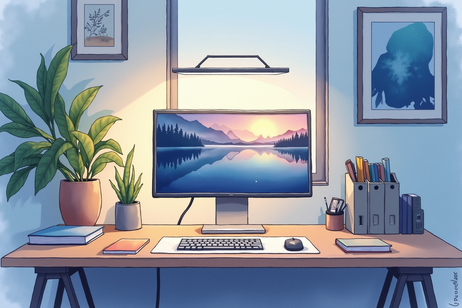 Monitor in portrait orientation beside landscape monitor