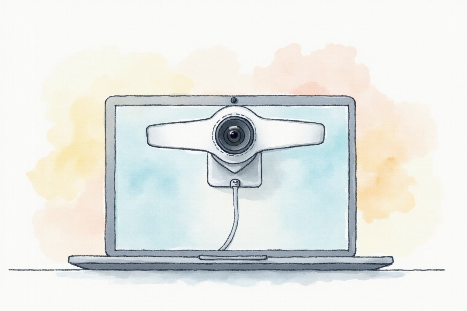 Person speaking into webcam during video call in home office