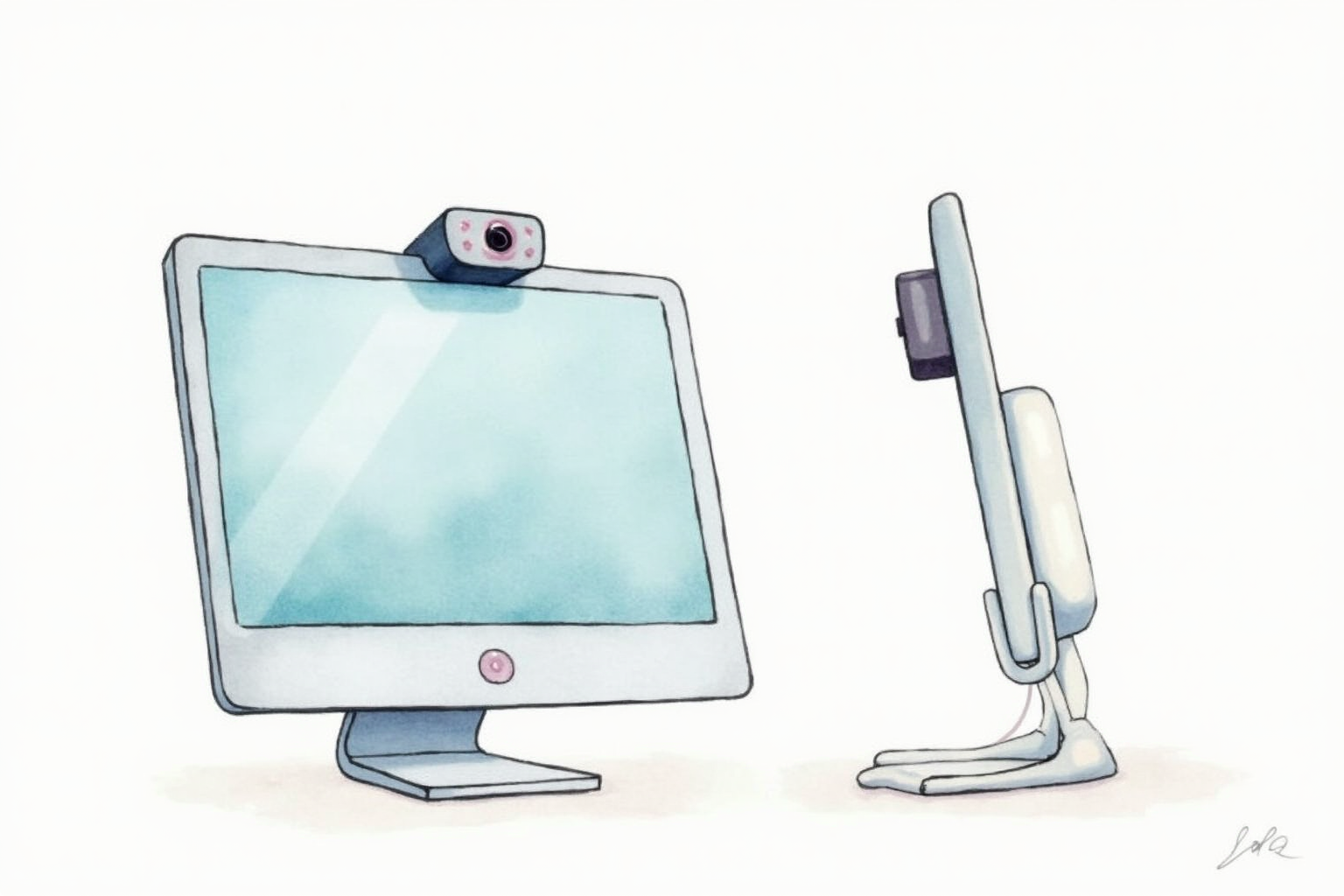 Webcam with privacy shutter closed beside laptop